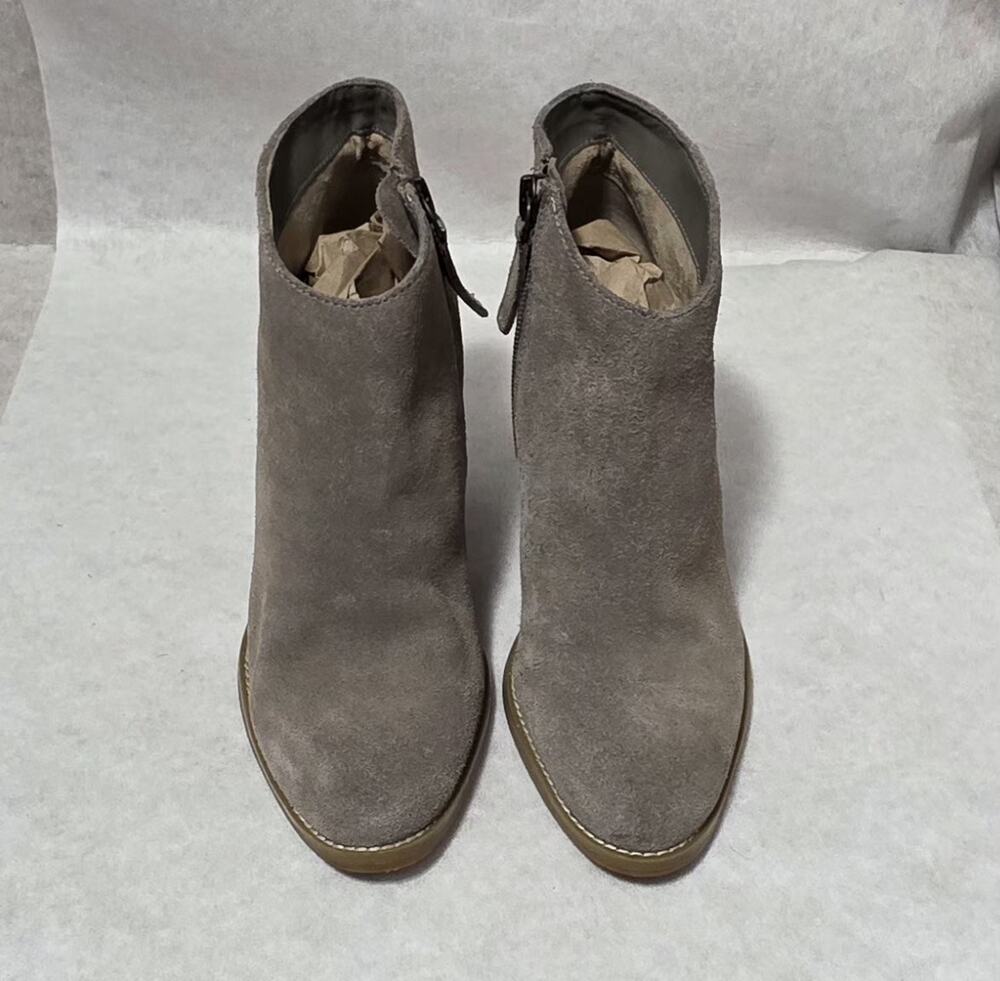 Eusina Taupe Suede Ankle Boots Women’s Size 6M - Stacked Block Heel Side Zip